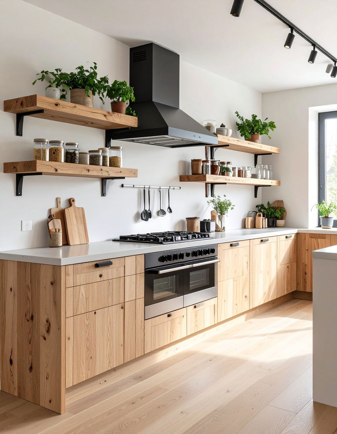 Warm Things Up With Rustic Wood Shelves - 25 one wall kitchen ideas