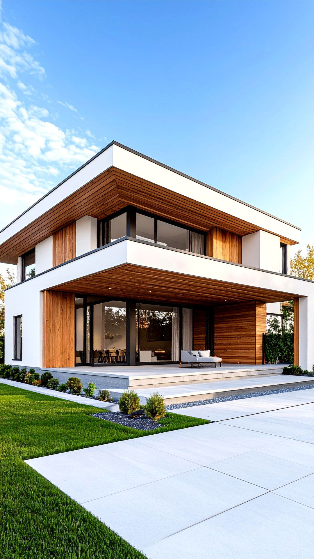 Warm Wood Accents Elevate Your House Exterior - 25 aesthetic house exterior ideas