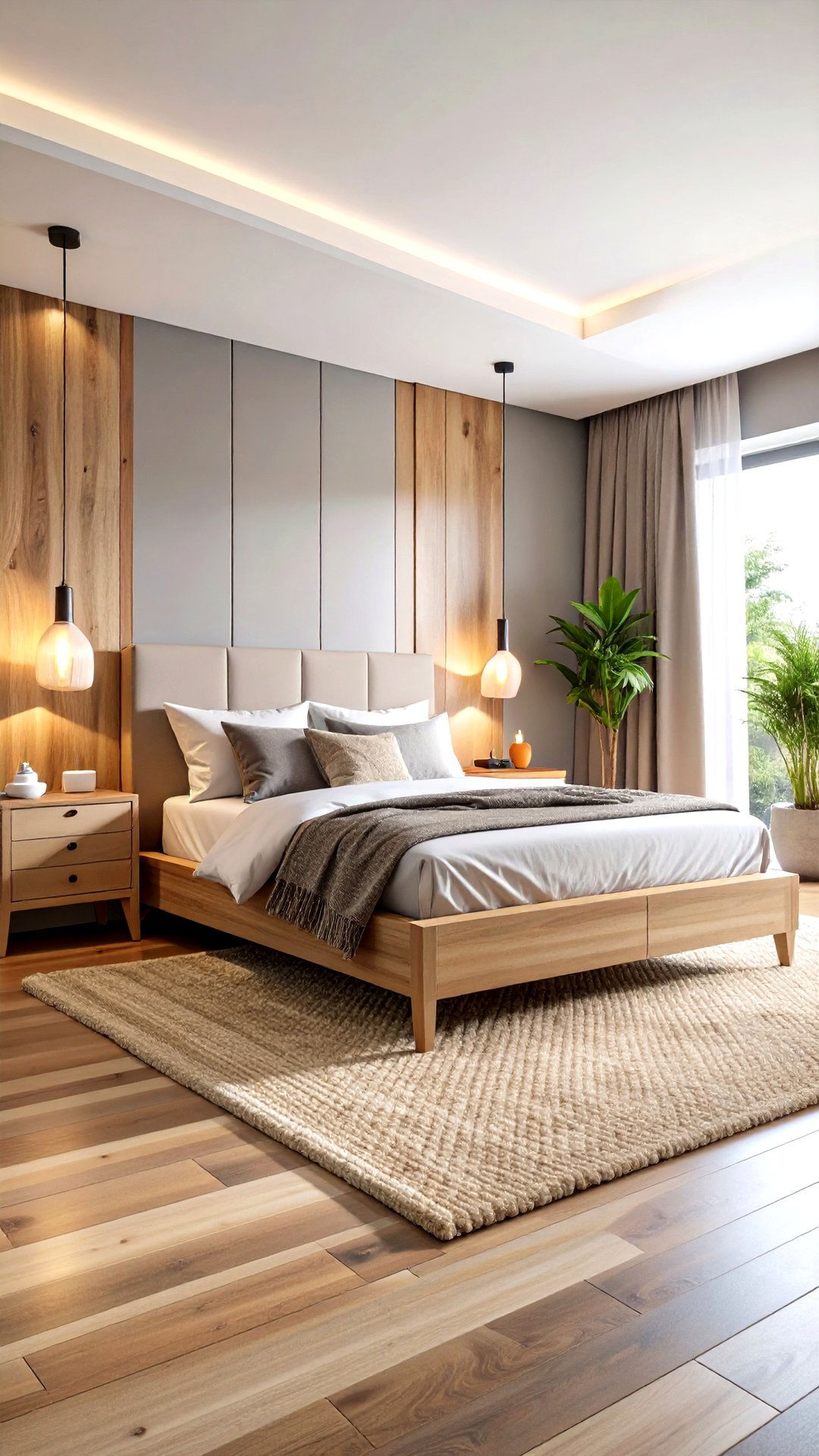 Warm Wood Tones Ground a Grey and White Bedroom - 25 grey and white bedroom ideas
