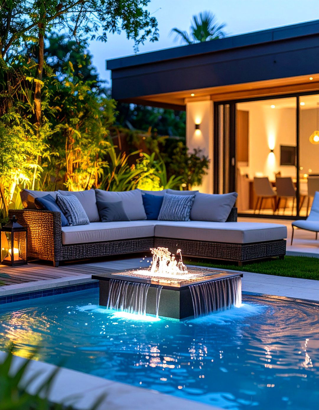 Water Feature Calms and Masks Noise - 25 outdoor living room ideas