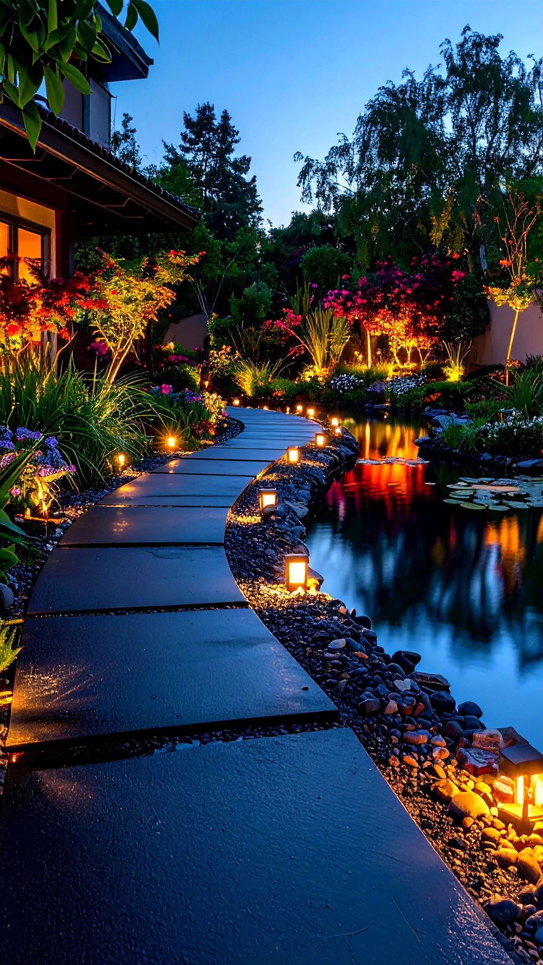 Water Feature Hugging Asphalt Walkway - 25 asphalt walkway ideas