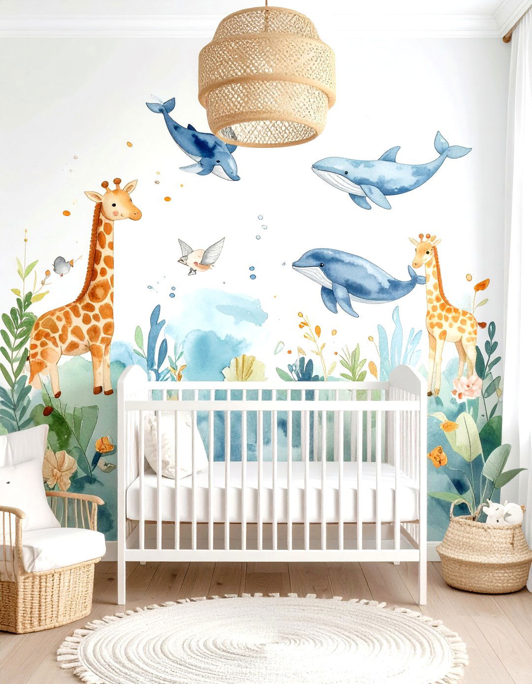 Watercolor Animal Mural for Gentle Whimsy - 25 nursery wall decor ideas