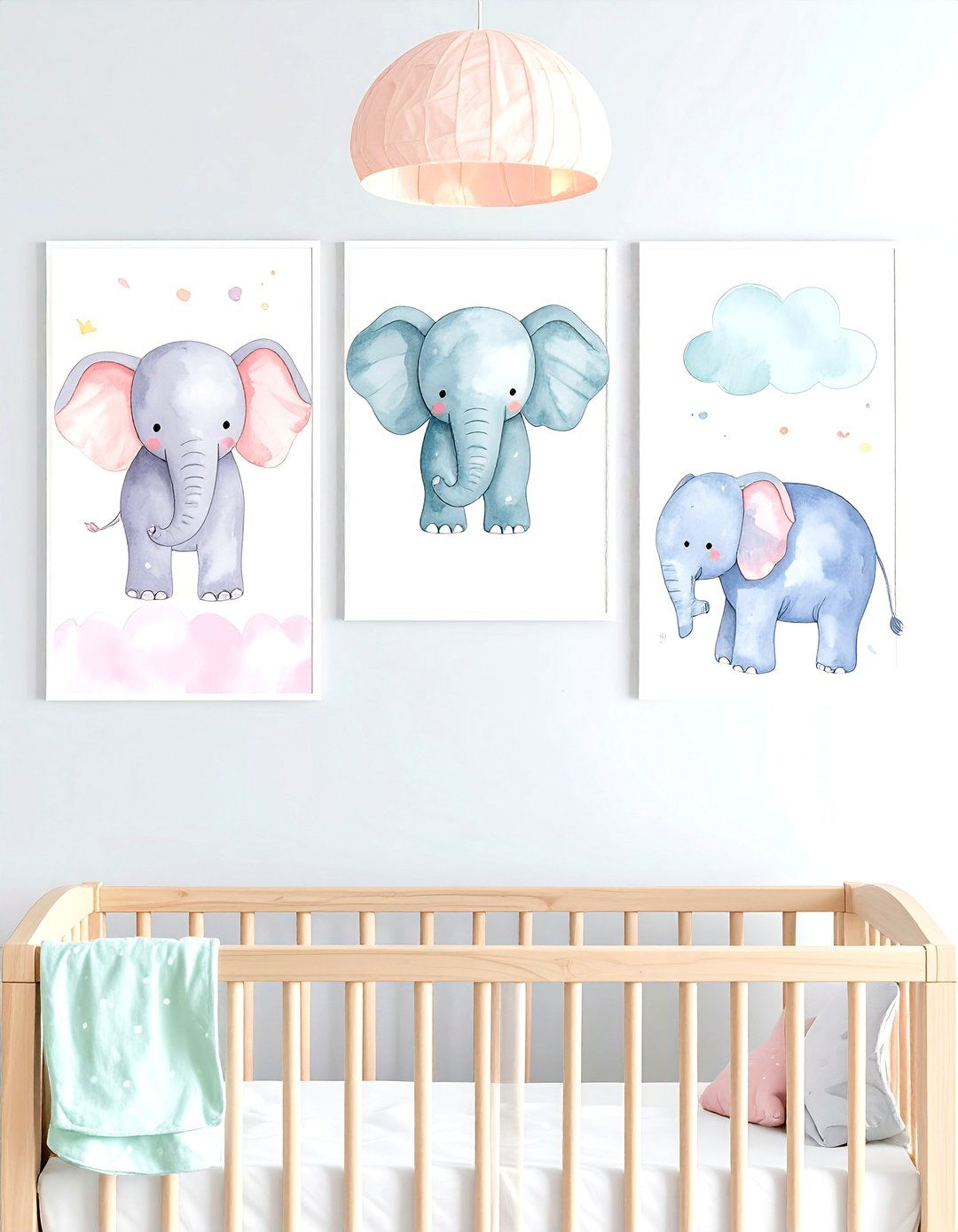 Watercolor Elephant Art Wall Nursery - 25 elephant nursery ideas