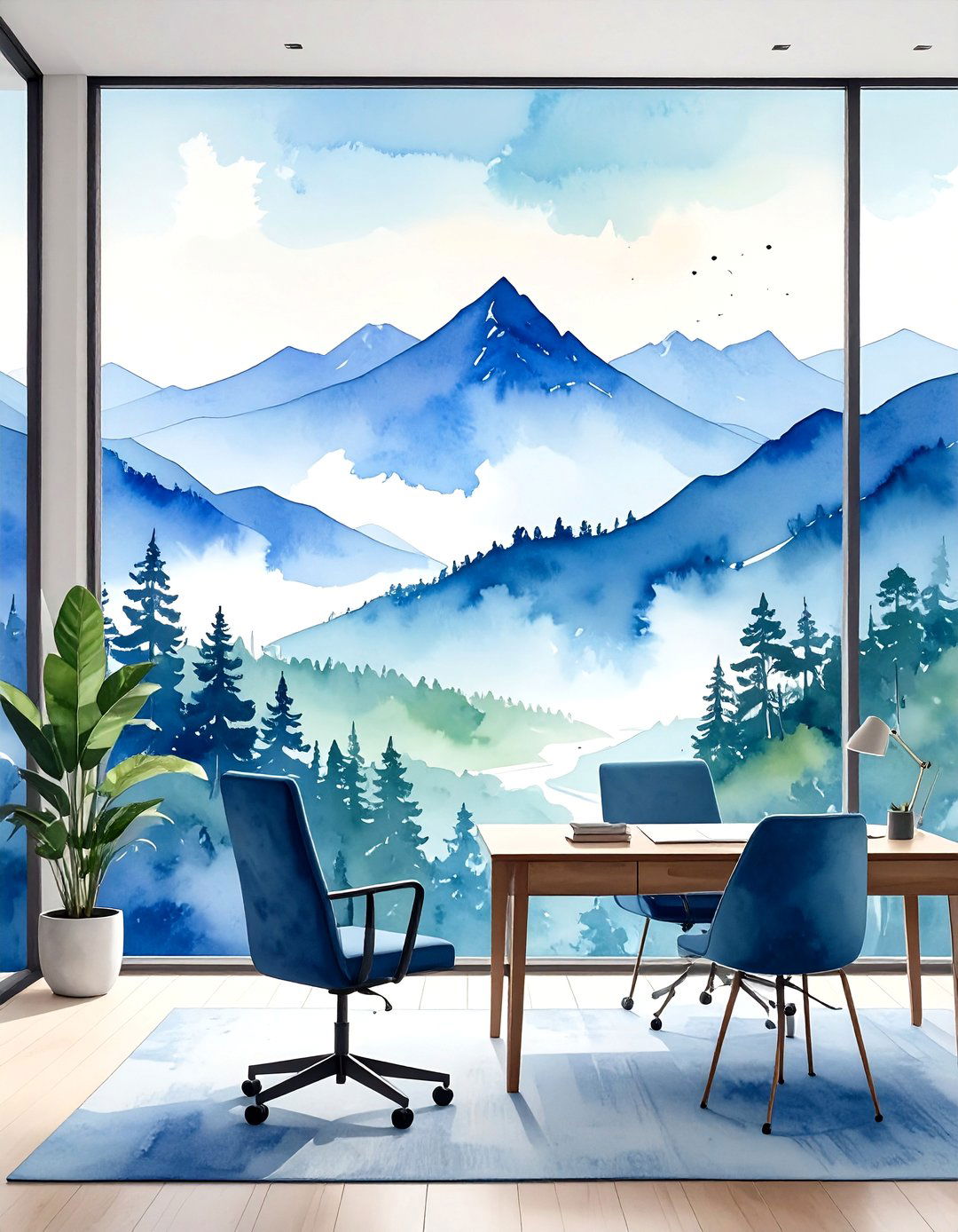 Watercolor Landscape Office Wallpaper for Artistic Calm - 25 office wallpaper ideas