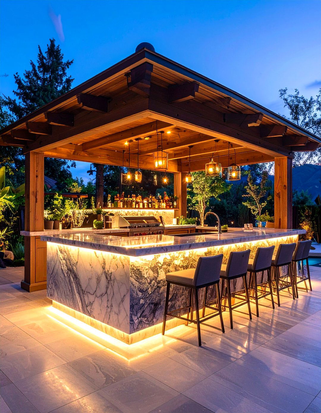 Waterfall Counter Bar Outdoor Kitchen Gazebo Encourages Conversation - 25 outdoor kitchen with a gazebo ideas