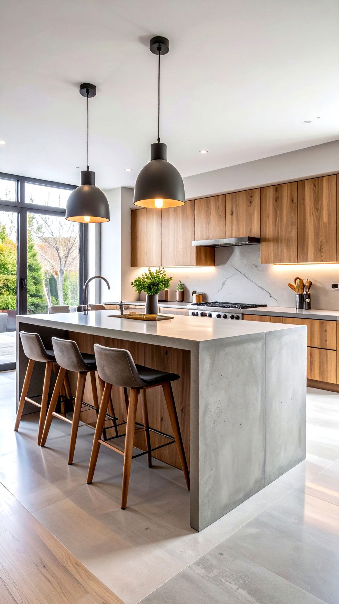 Waterfall Edge Concrete Countertop as Sculptural Island - 25 concrete countertop ideas