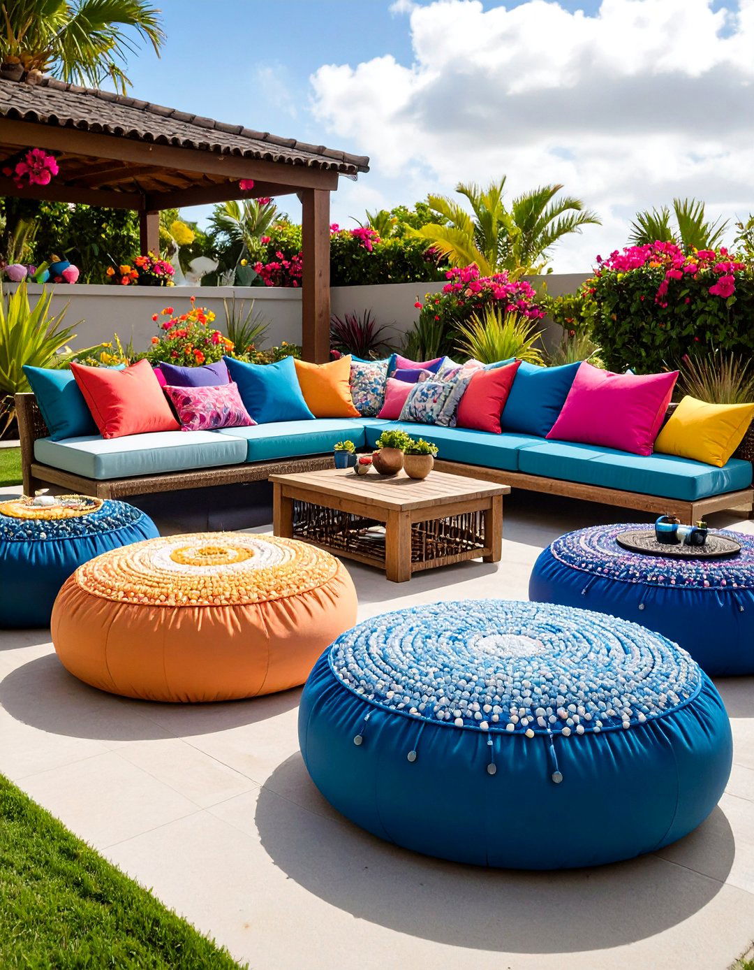 Waterproof Pouf Outdoor Seating Adds Flexible Perches - 25 outdoor seating ideas