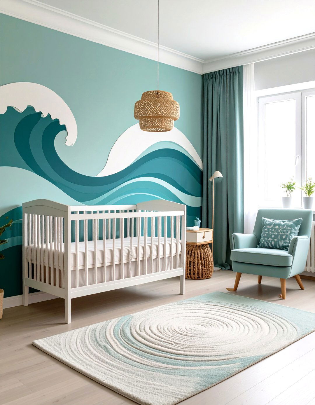 Wave Mural Accent Wall - 25 ocean-themed nursery ideas