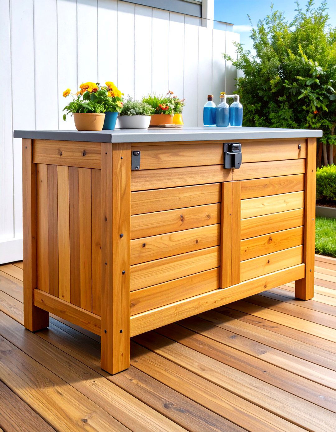 Weather Proof Deck Box Bench Hides Clutter in Plain Sight - 25 outdoor toy storage ideas