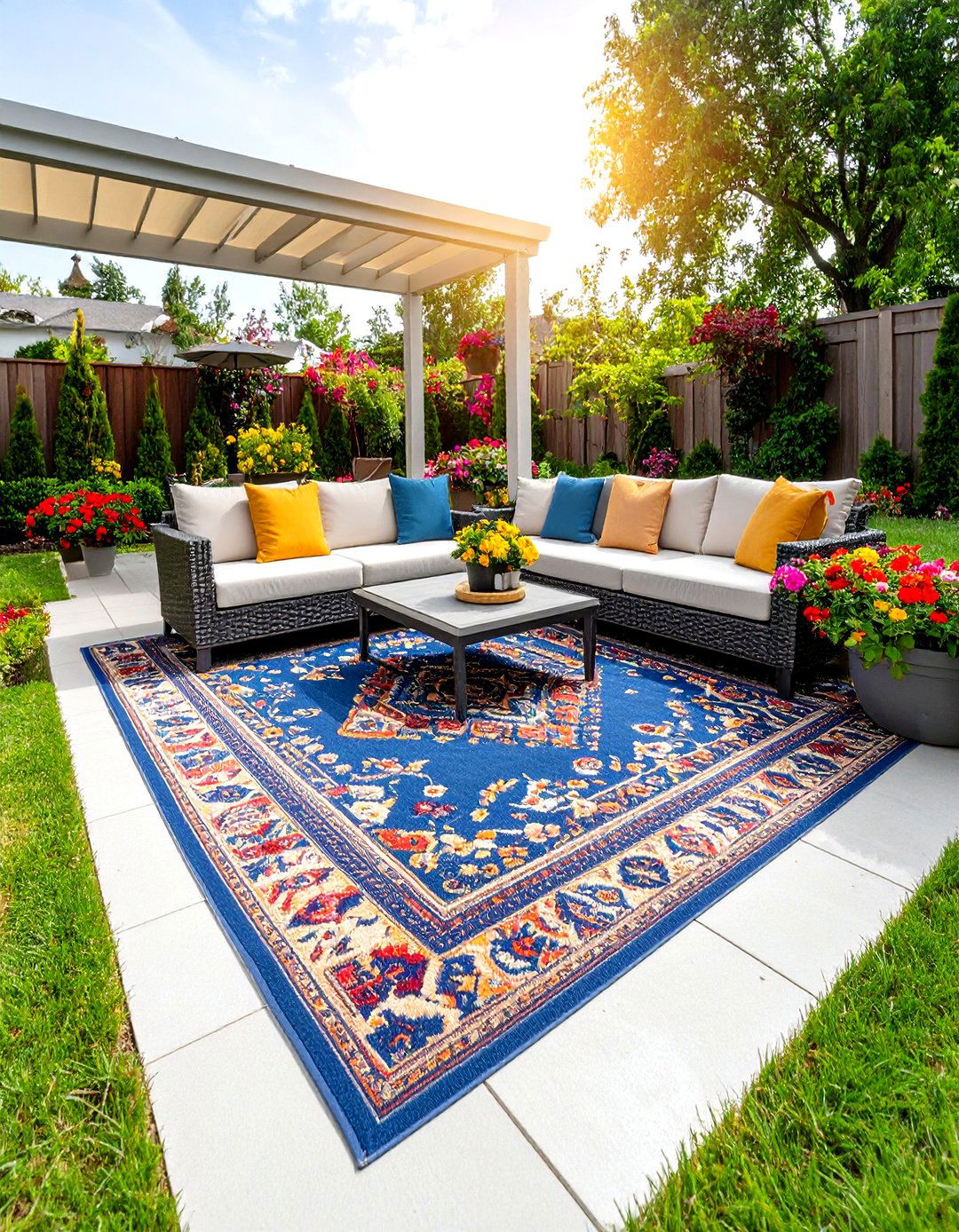 Weather Resistant Patio Rug Anchor - 25 patio decor ideas