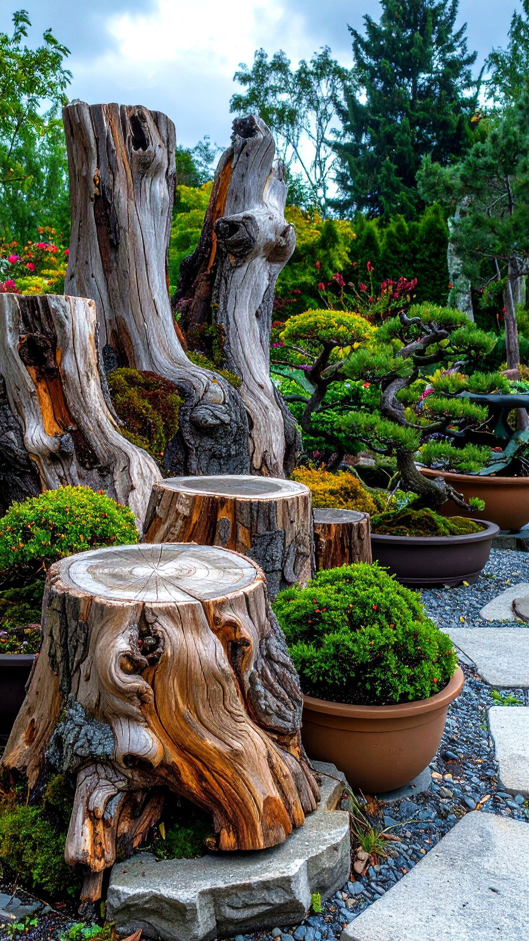 Weathered Driftwood Adds Sculptural Contrast - 25 bonsai garden ideas