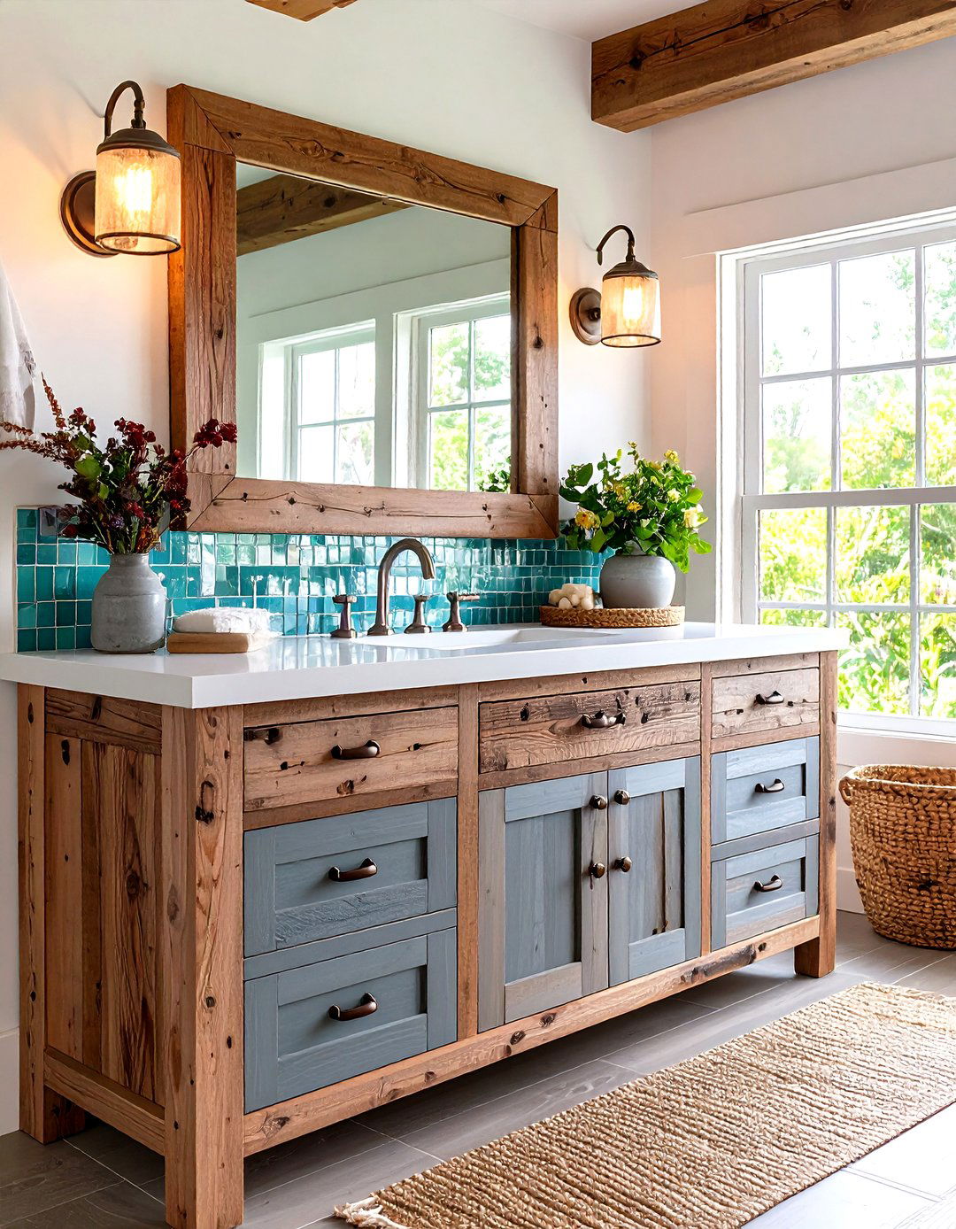 Weathered Driftwood Bathroom Vanity Evokes Coastal Ease - 25 Wood Bathroom Vanity Ideas
