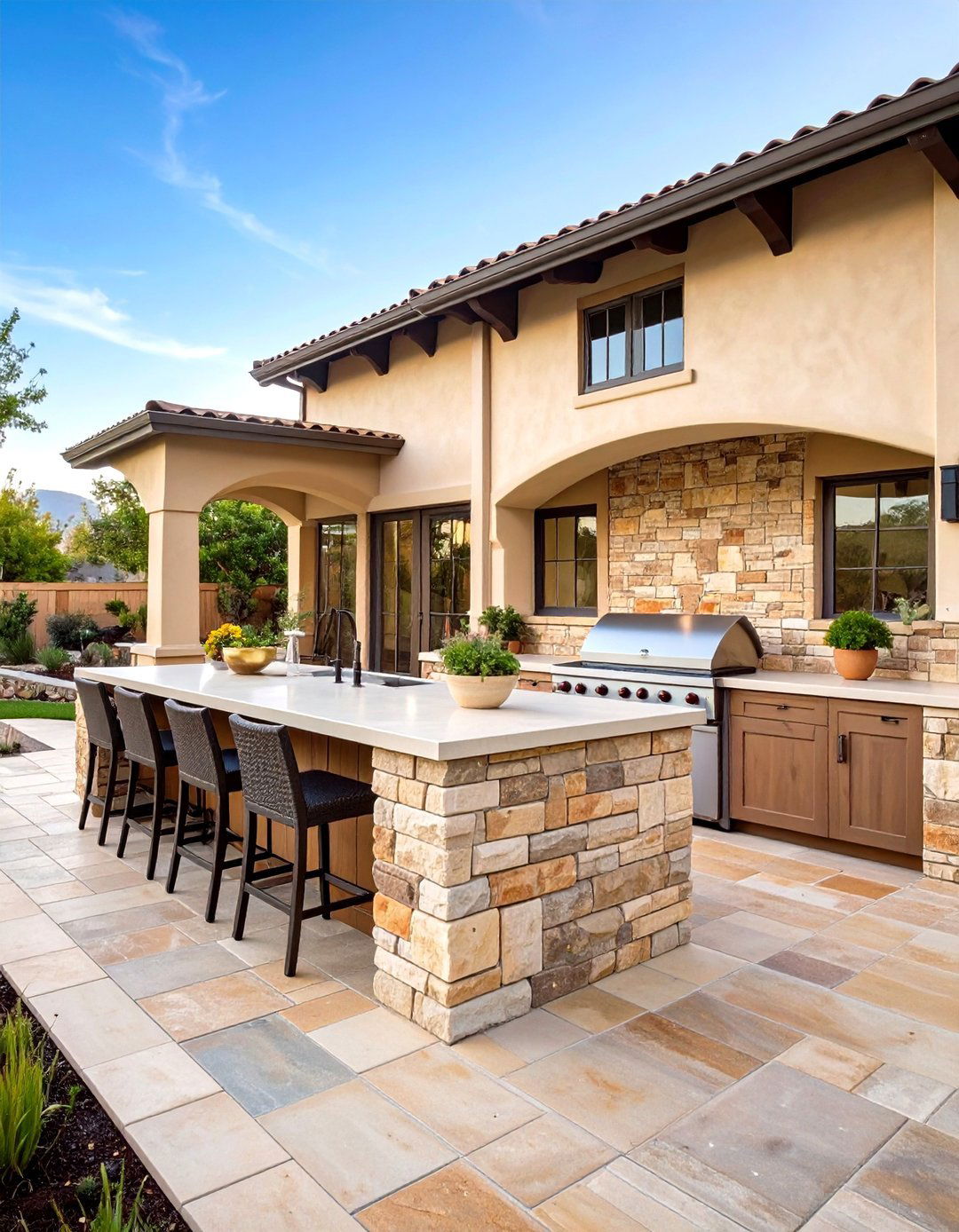 Weathered Stone and Stucco Hybrid - 25 Stucco Outdoor Kitchen Ideas
