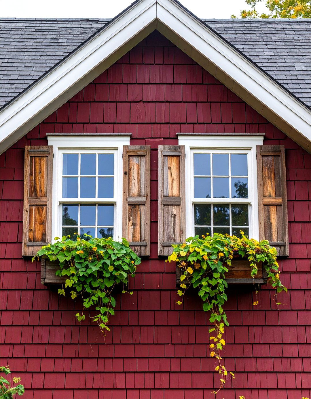 Weathered Wood Window Boxes Tie Roof to Faade - 25 dark red house exterior ideas