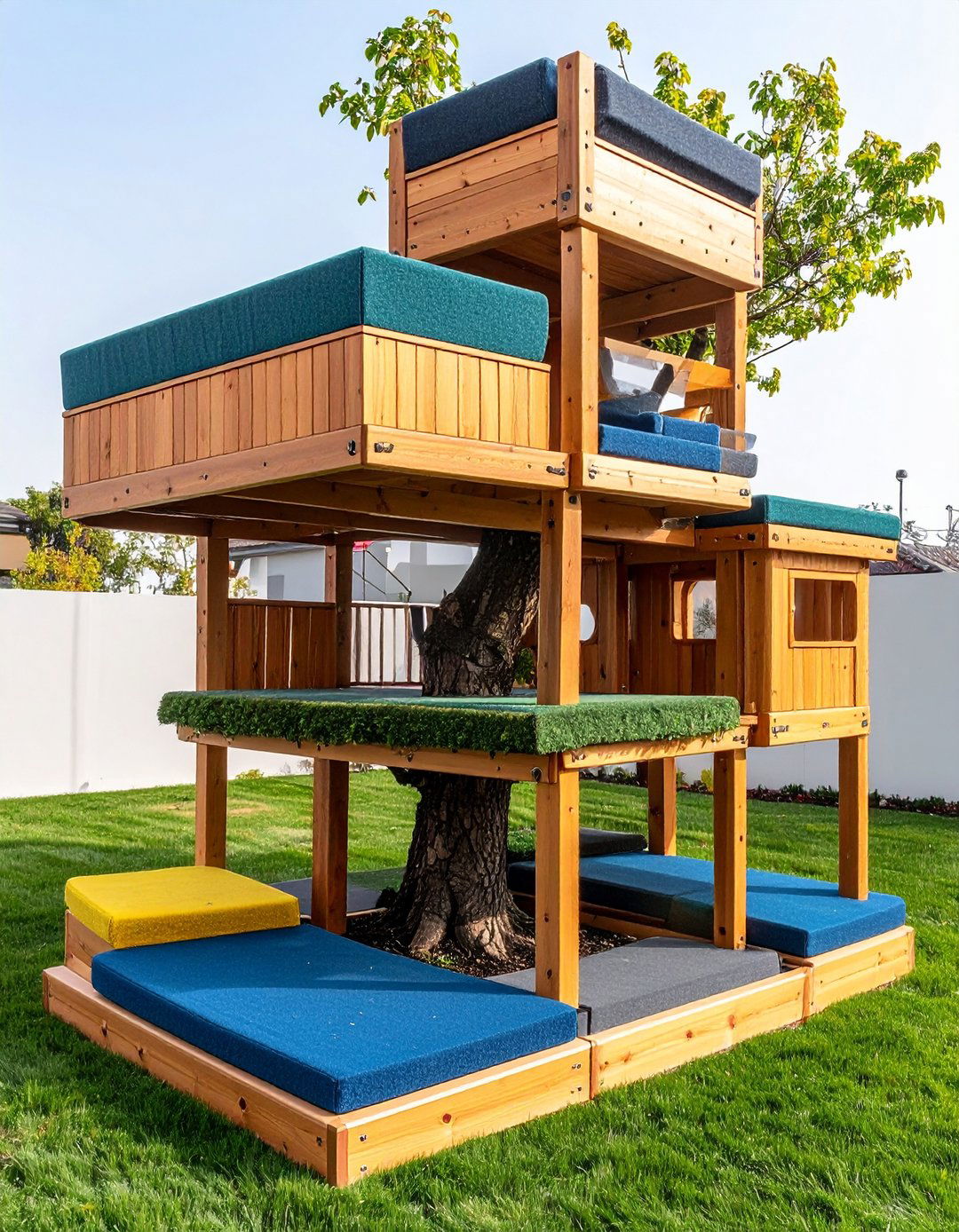 Weatherproof Carpeted Platform Tree - 25 outdoor cat tree ideas