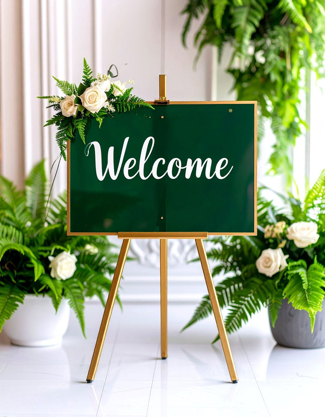 Welcome Signs in Deep Green Acrylic - 25 emerald green wedding ideas