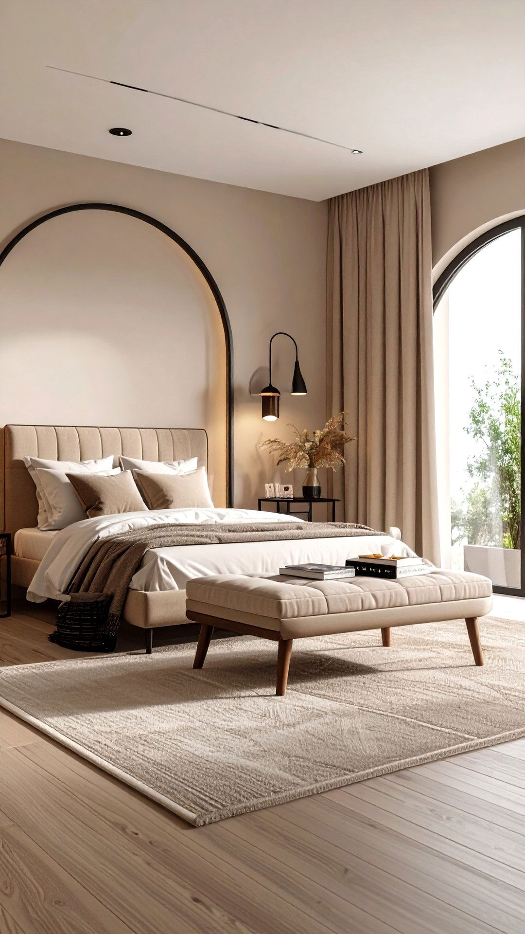 Wellness Nook Enhances a Black and Beige Bedroom - 25 black and beige bedroom design ideas