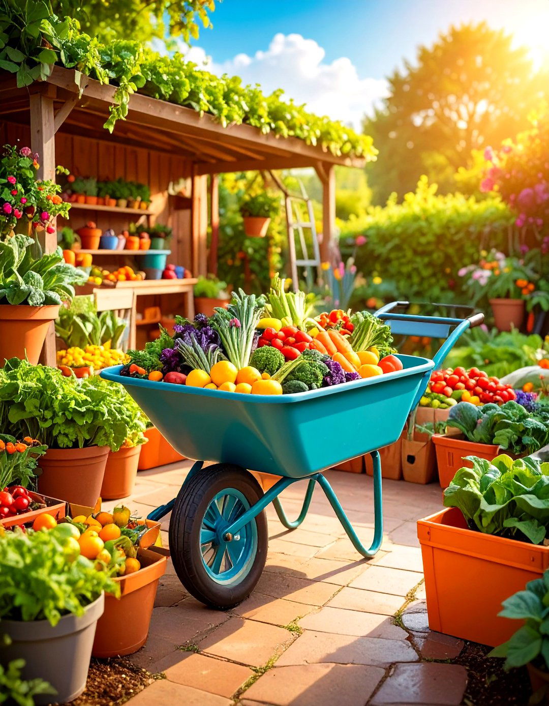 Wheelbarrow Harvest Cart and Wash Station - 25 old wheelbarrow ideas
