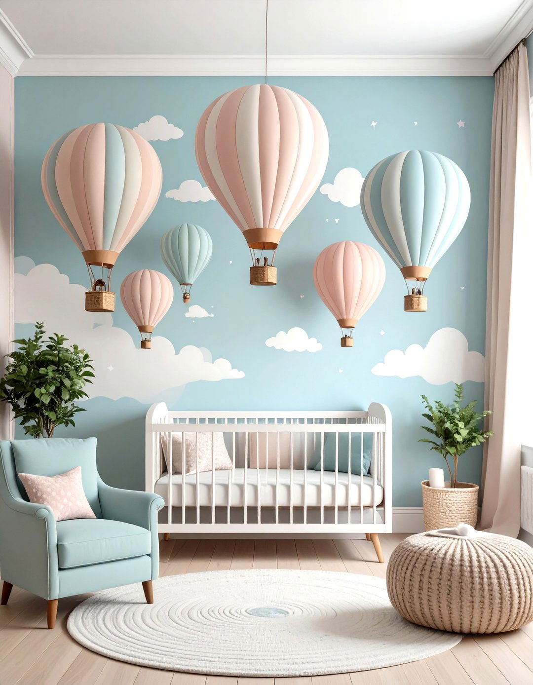 Whimsical Hot Air Balloon Mural Accent Wall - 25 nursery accent wall ideas