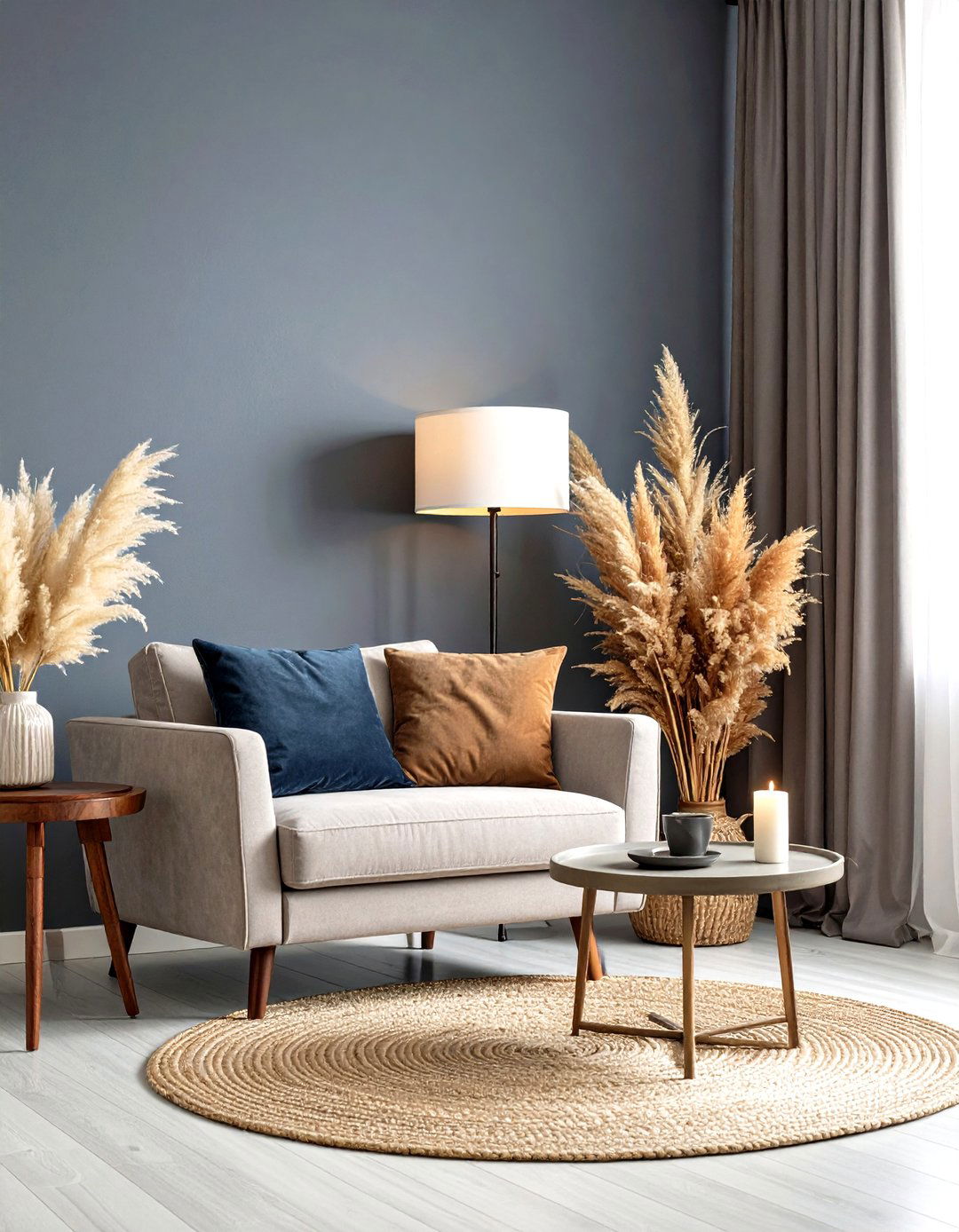 Whimsigoth Corner Pairing Dark Walls with Pampas Grass Halo - 25 pampas grass decor ideas