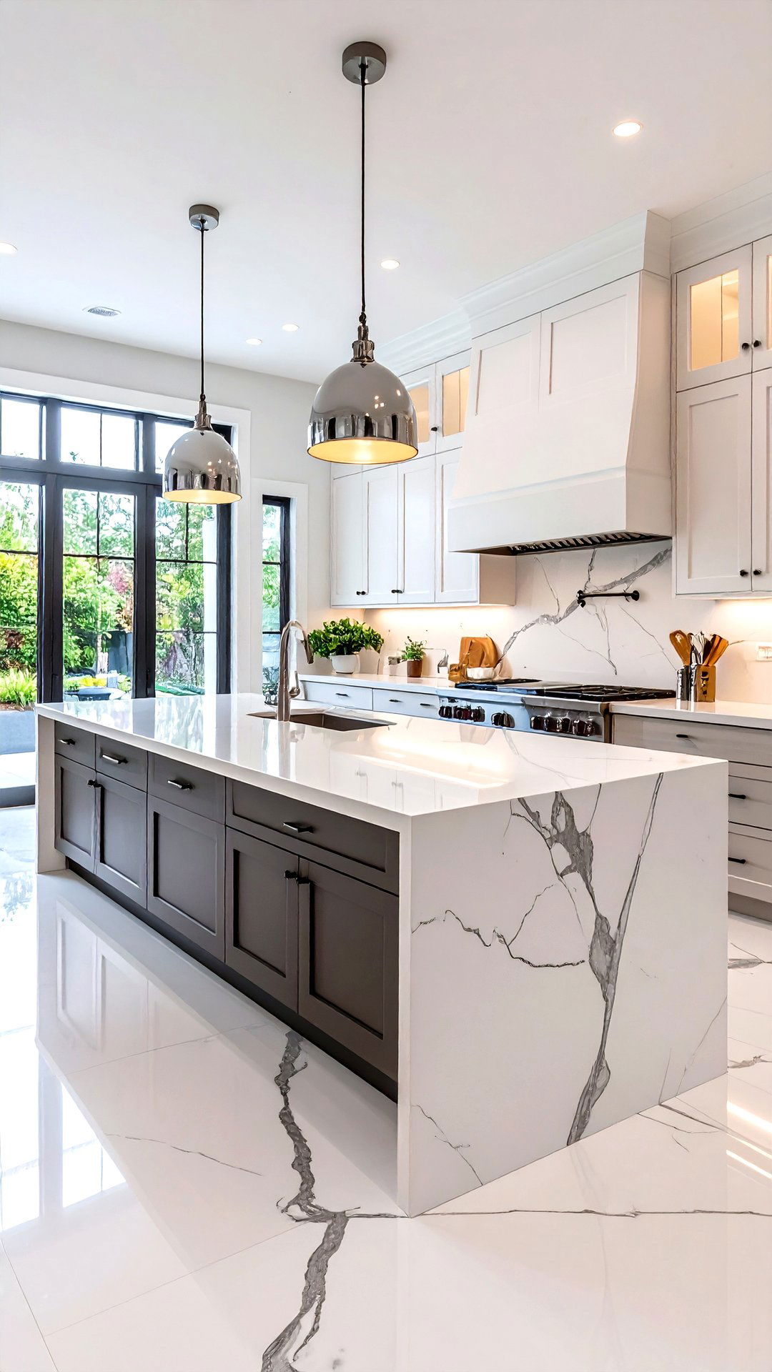 White Concrete Countertop with Marble Chip Veining - 25 concrete countertop ideas