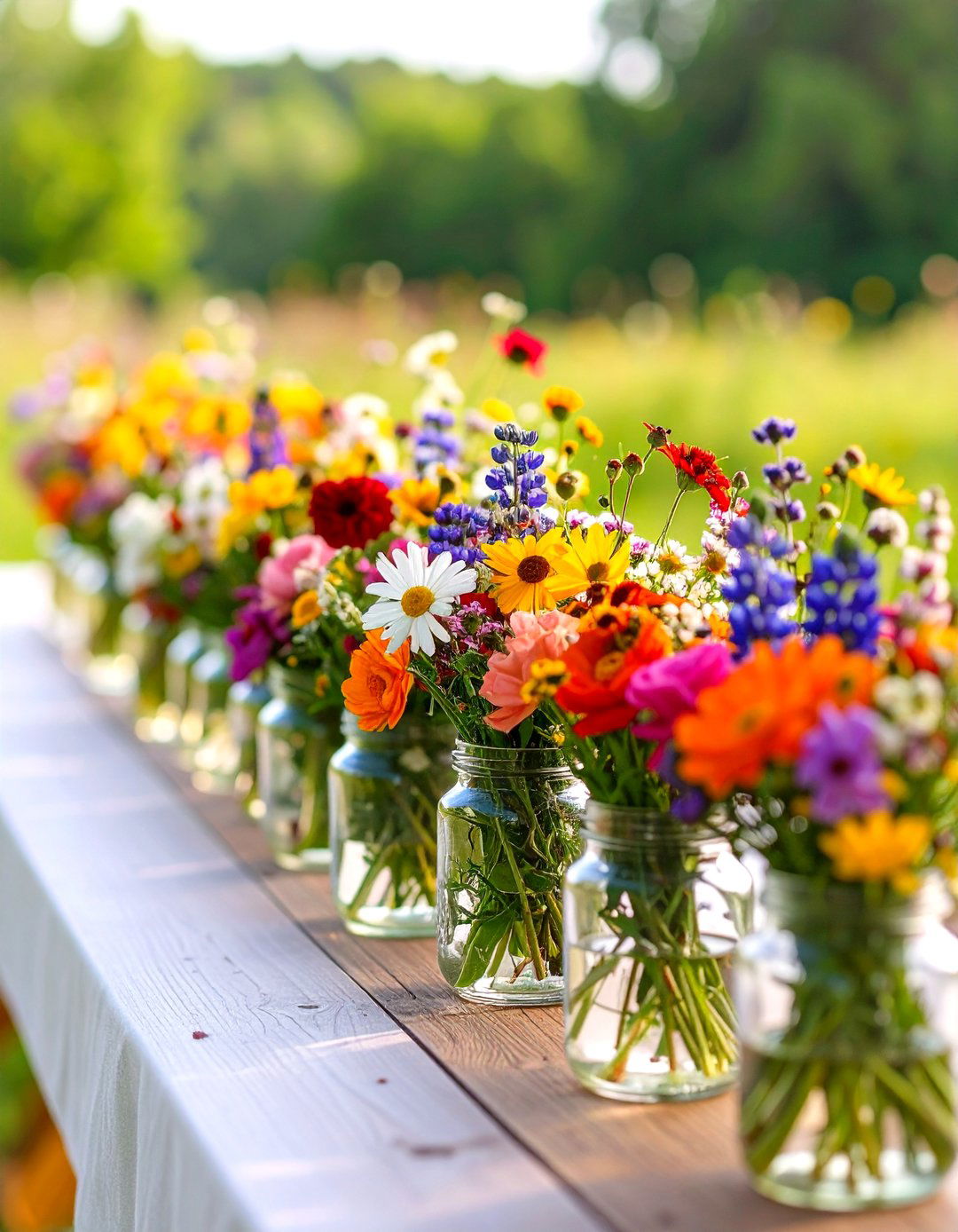 Wildflower Bud Jar Runner - 25 mason jar wedding centerpieces