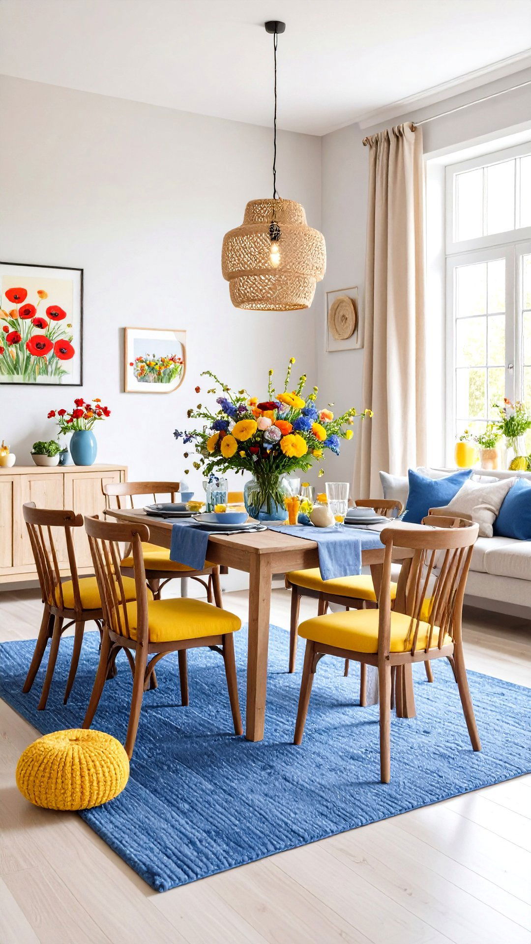 Wildflower Inspired Color Pops Energize a Cottage Dining Room Neutral Base - 25 cottage dining room ideas