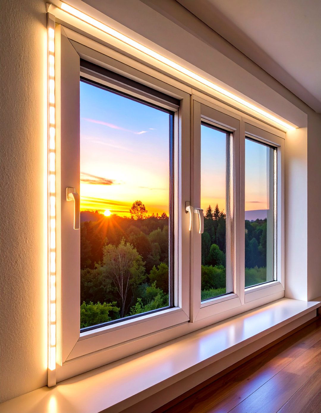 Window Frame LED Lights for Faux Sunrise - 25 aesthetic room ideas with led lights