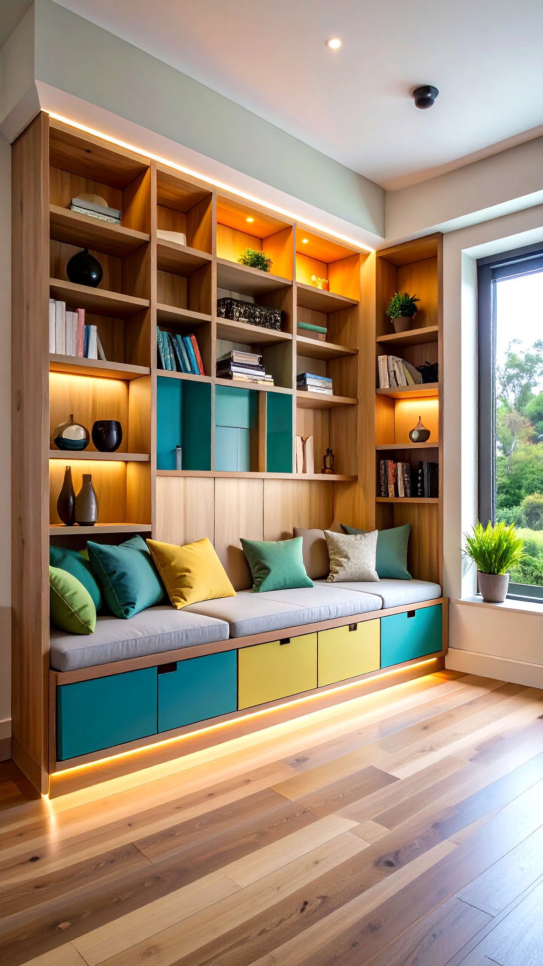 Window Seat Bookcase with Pull Out Drawer Storage - 25 bookcases around window design ideas