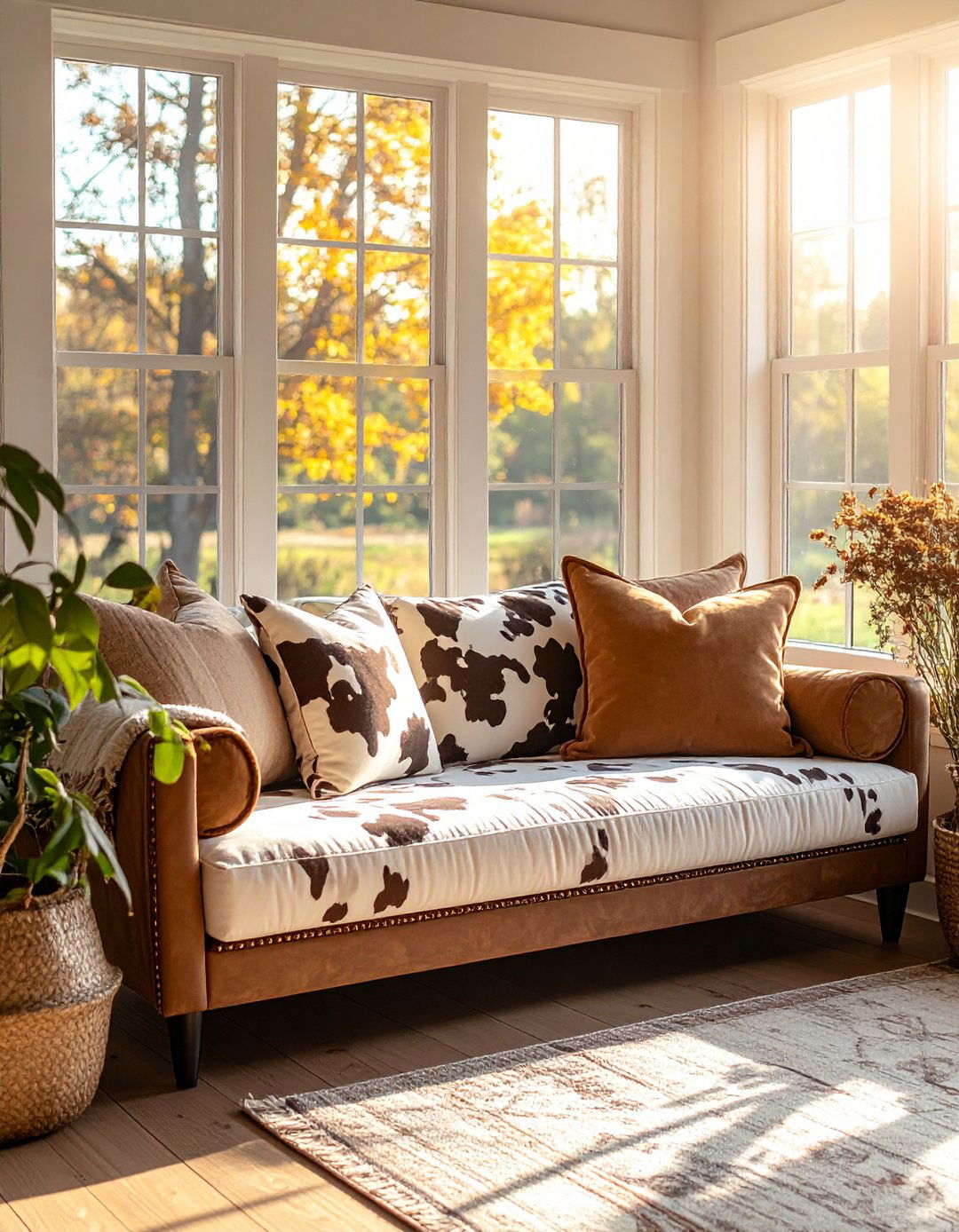 Window Seat Cushion in Cow Print - 25 cow print room decor ideas