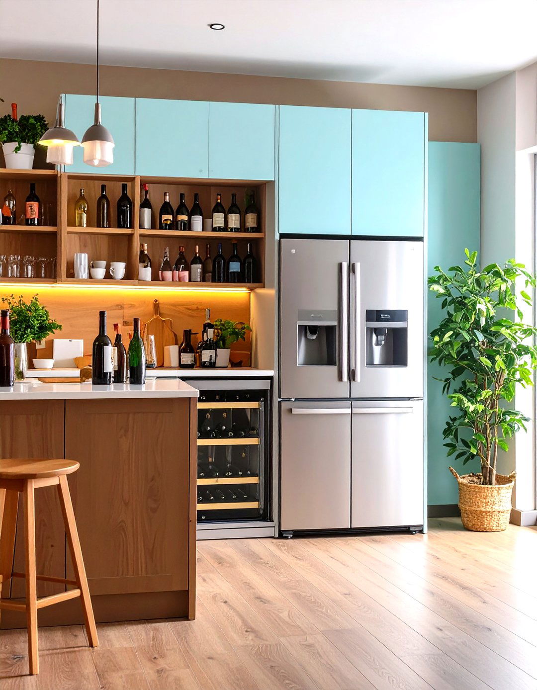 Wine Friendly Breakfast Bar with Fridge - 25 breakfast bar ideas