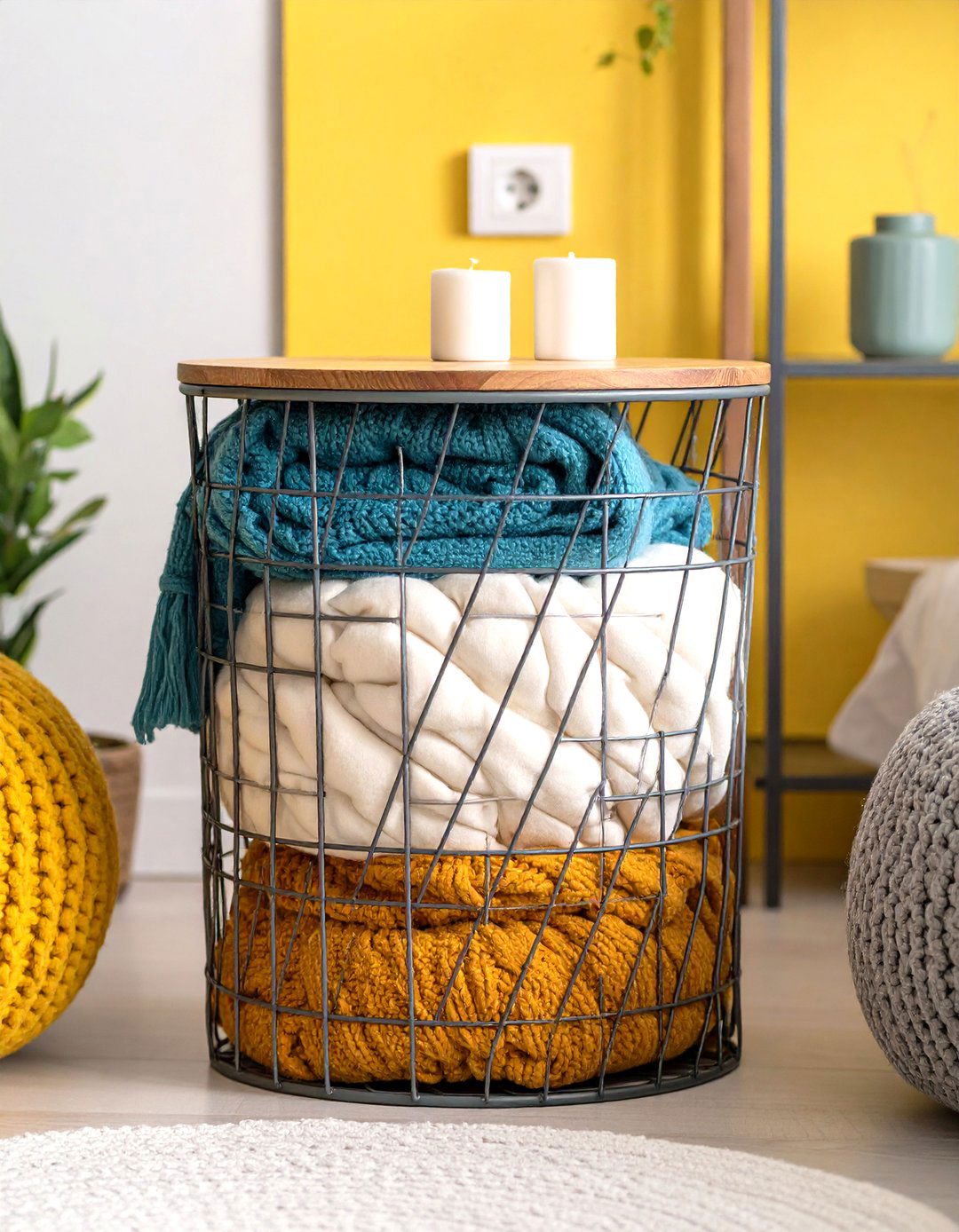 Wire Basket Nightstand Blends Industrial and Natural - 25 nightstand ideas
