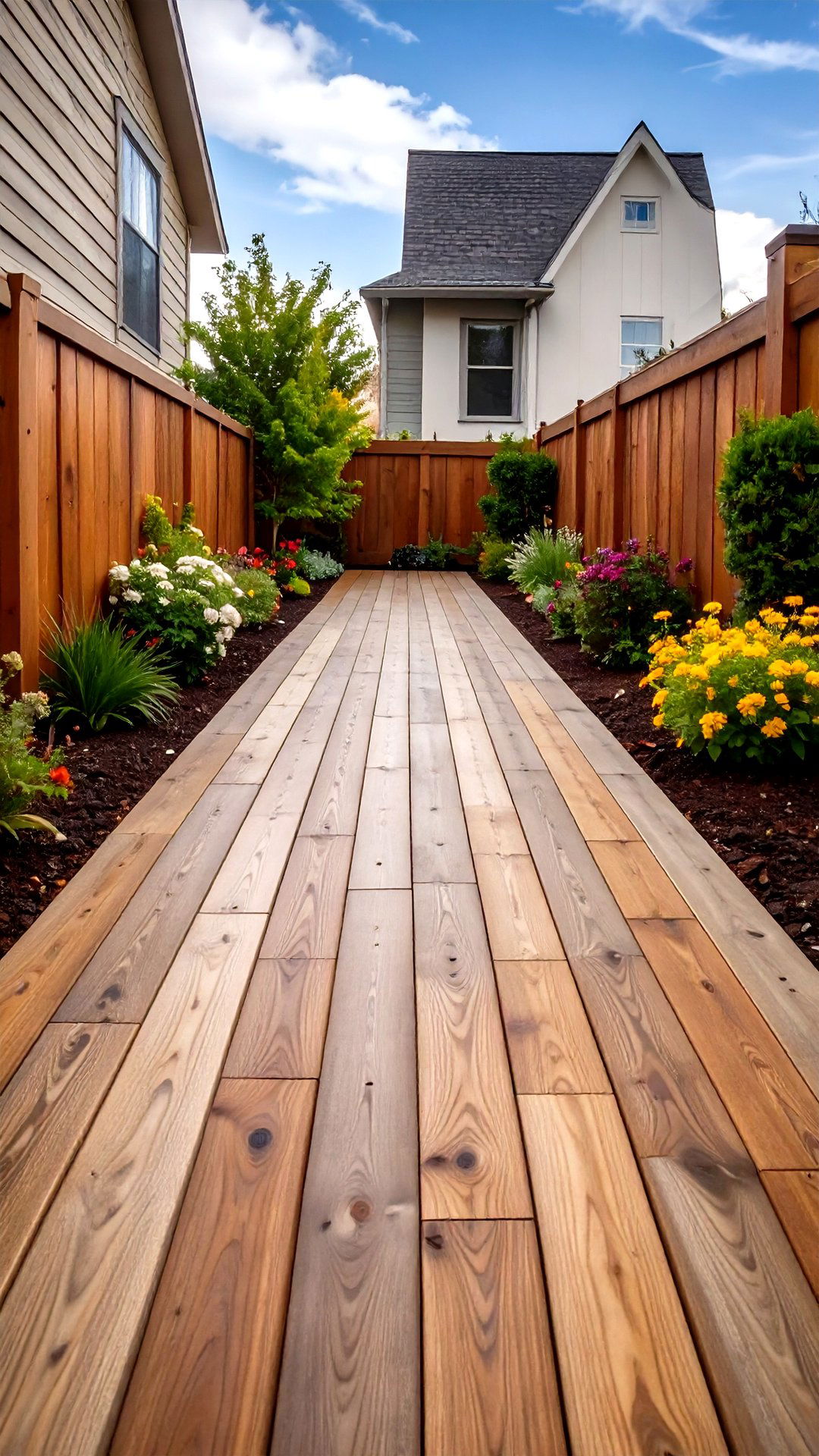 Wood Plank Textured Concrete Walkway - 25 concrete walkway ideas