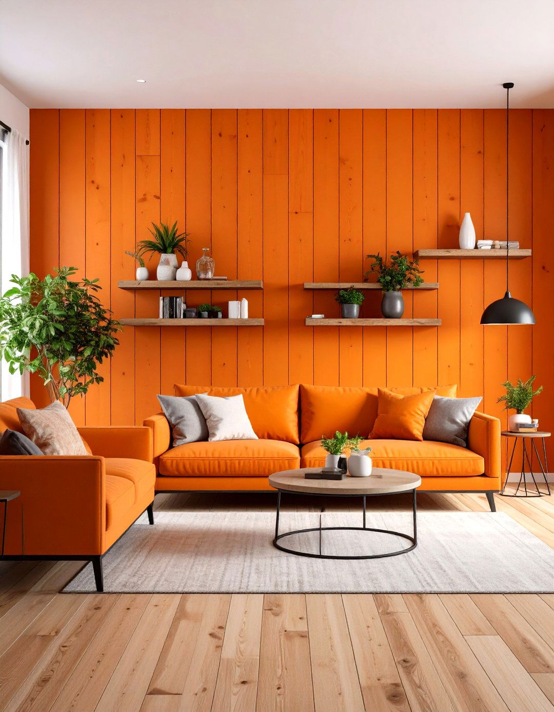 Wooden Plank Orange Accent Wall - 25 orange accent wall ideas