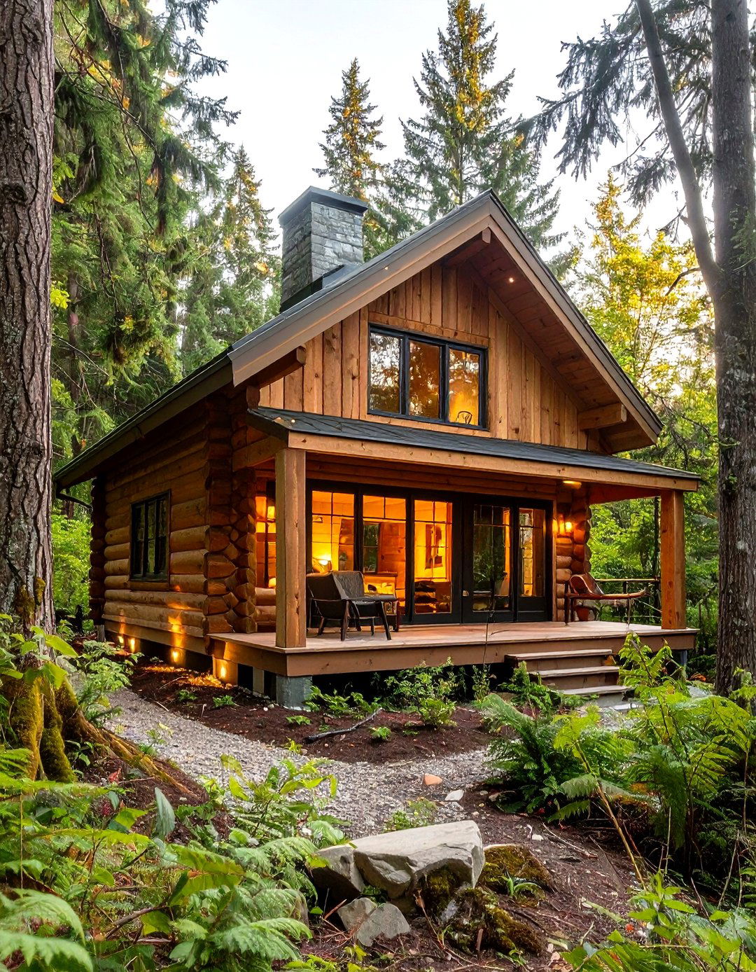 Woodland Hideaway Olive Stain on Cabin Logs - 25 olive green house exterior ideas