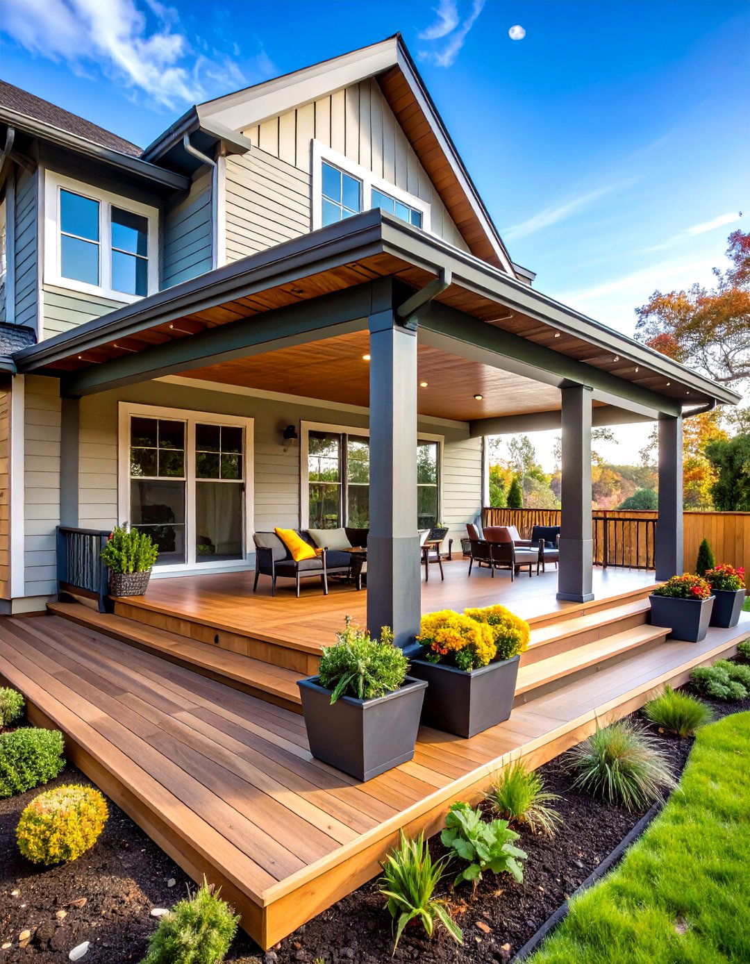 Wrap Around Open Gable Porch Unifying Two Facades - 25 open gable porch ideas