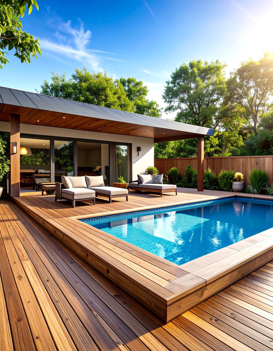Wraparound Cedar Deck Elevates the Above Ground Pool - 25 above ground pool ideas
