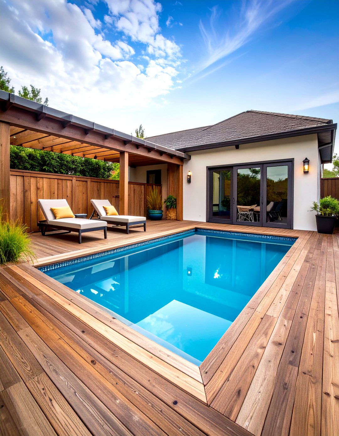 Wraparound Wood Pool Deck for Tight Spaces - 25 above-ground pool with deck ideas