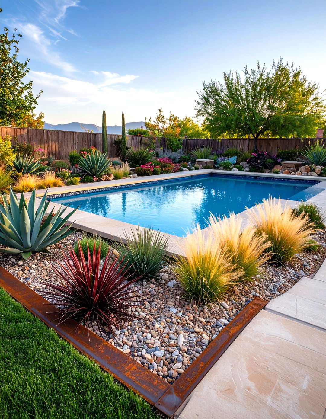 Xeriscape Border for Water Wise Above Ground Pools - 25 above ground pool landscaping ideas