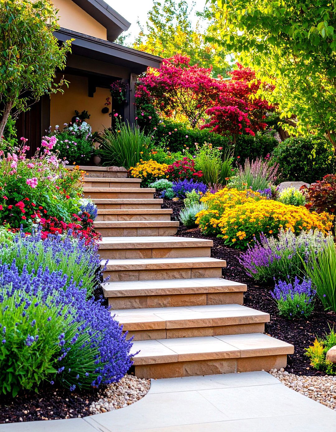 Xeriscape Transition Front Steps - 25 front step ideas
