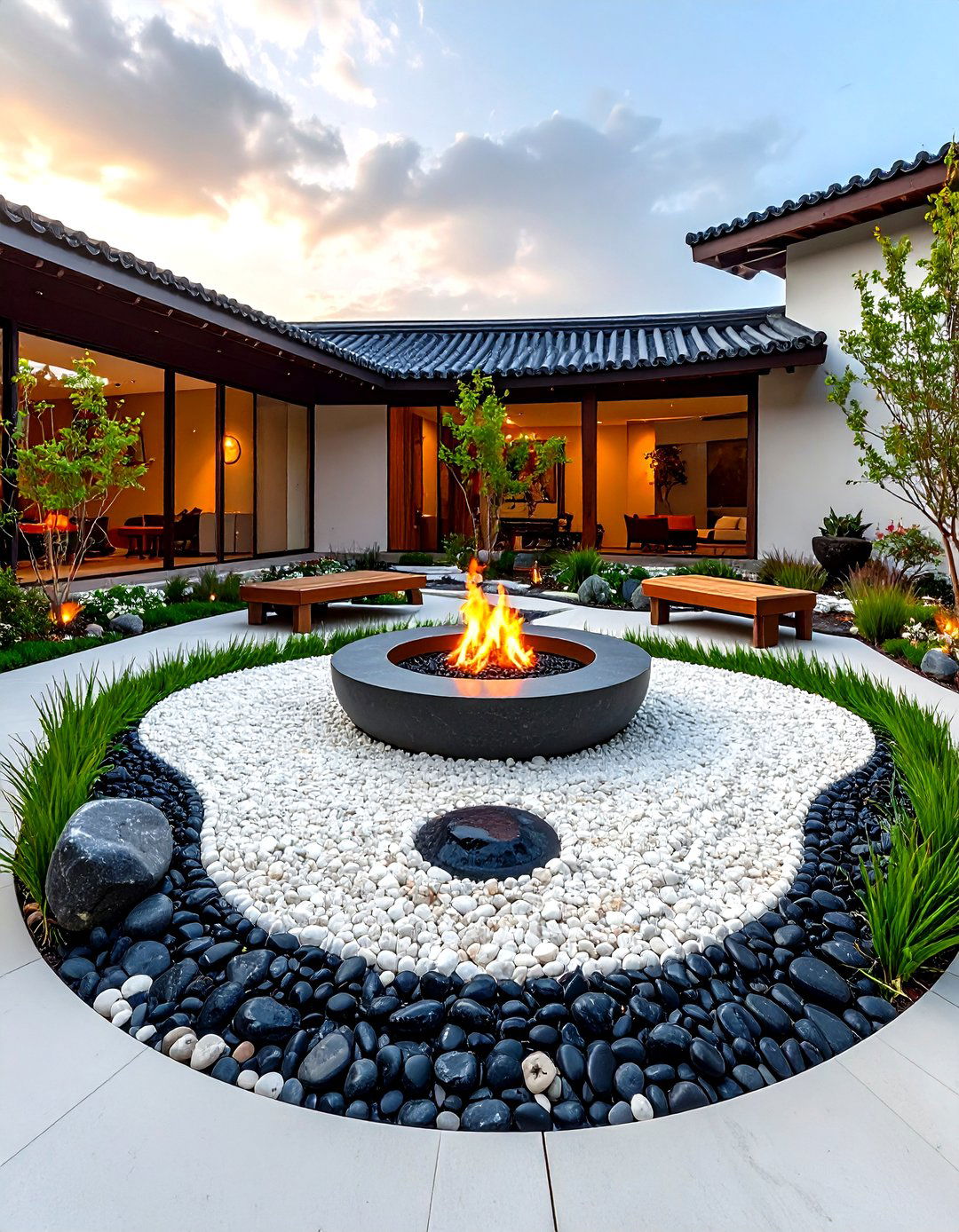 Yin Yang Pebble Mosaic Courtyard - 25 asian landscaping ideas