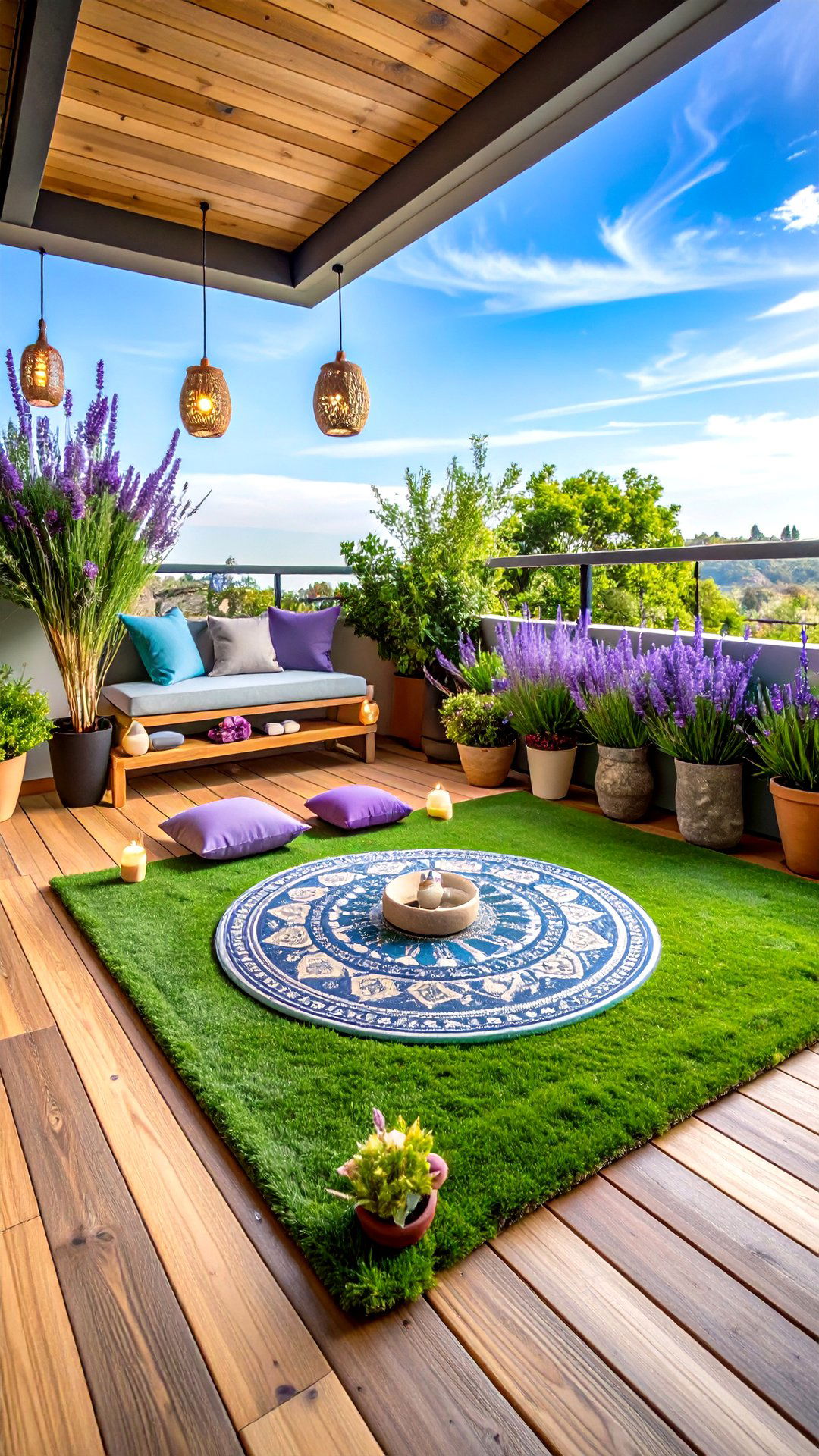 Yoga and Meditation Deck with Artificial Grass Serenity - 25 artificial grass balcony design