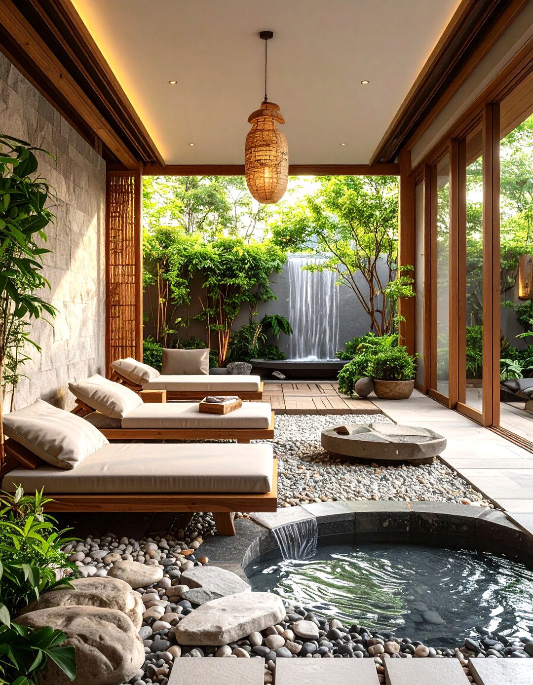 Zen Inspired Lanai with Water Feature - 25 lanai porch & patio designs