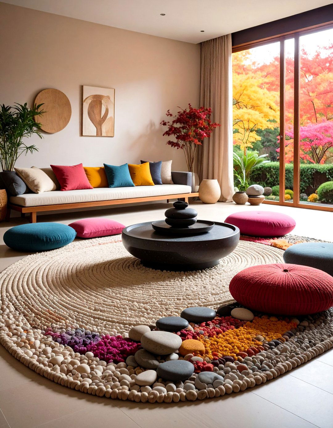 Zen Room Accented with Stone and Pebble Paths - 25 Zen Room Ideas