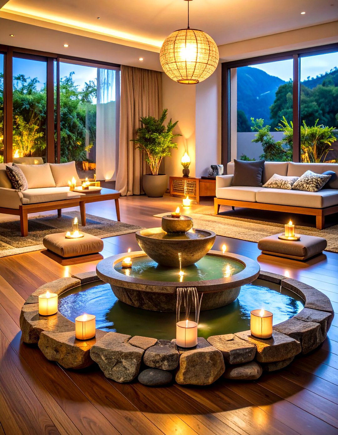 Zen Room Featuring a Gentle Indoor Water Element - 25 Zen Room Ideas