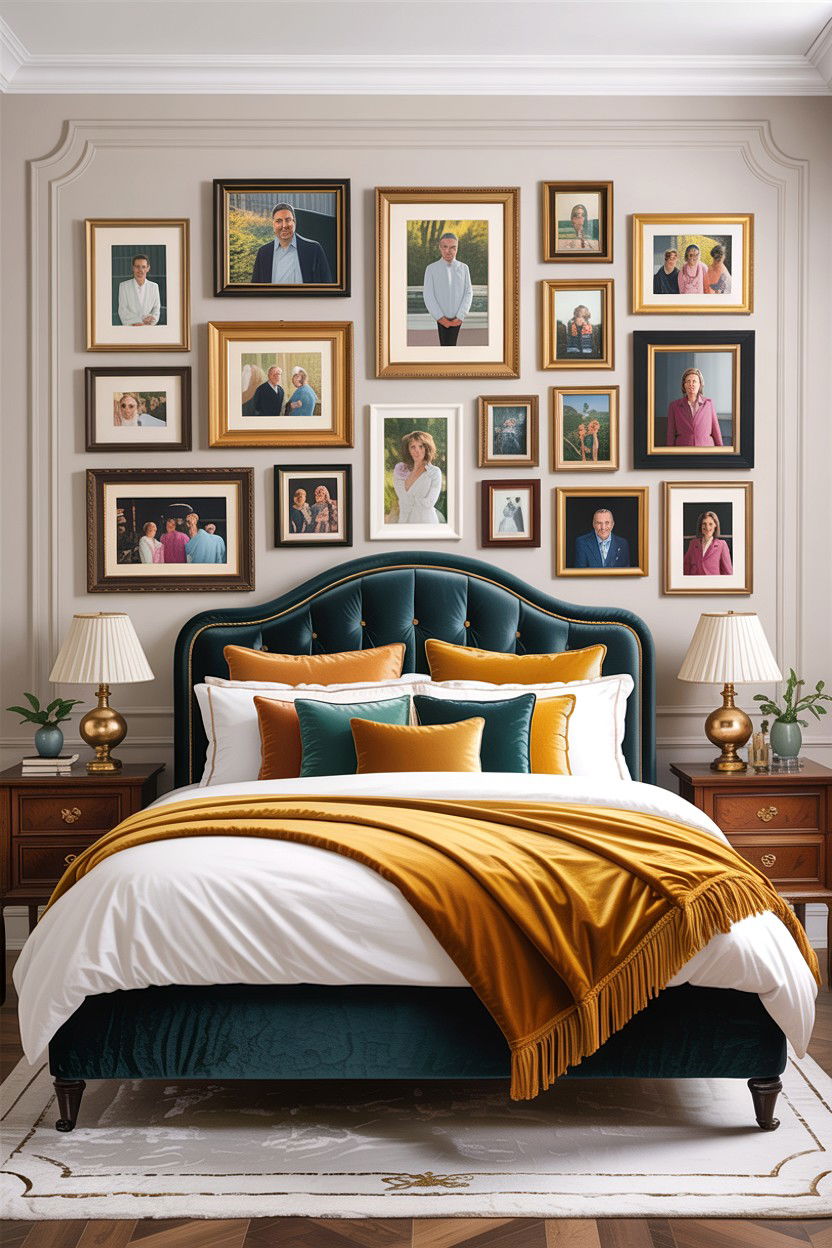Above Headboard Picture Wall - 30 bedroom memory wall ideas