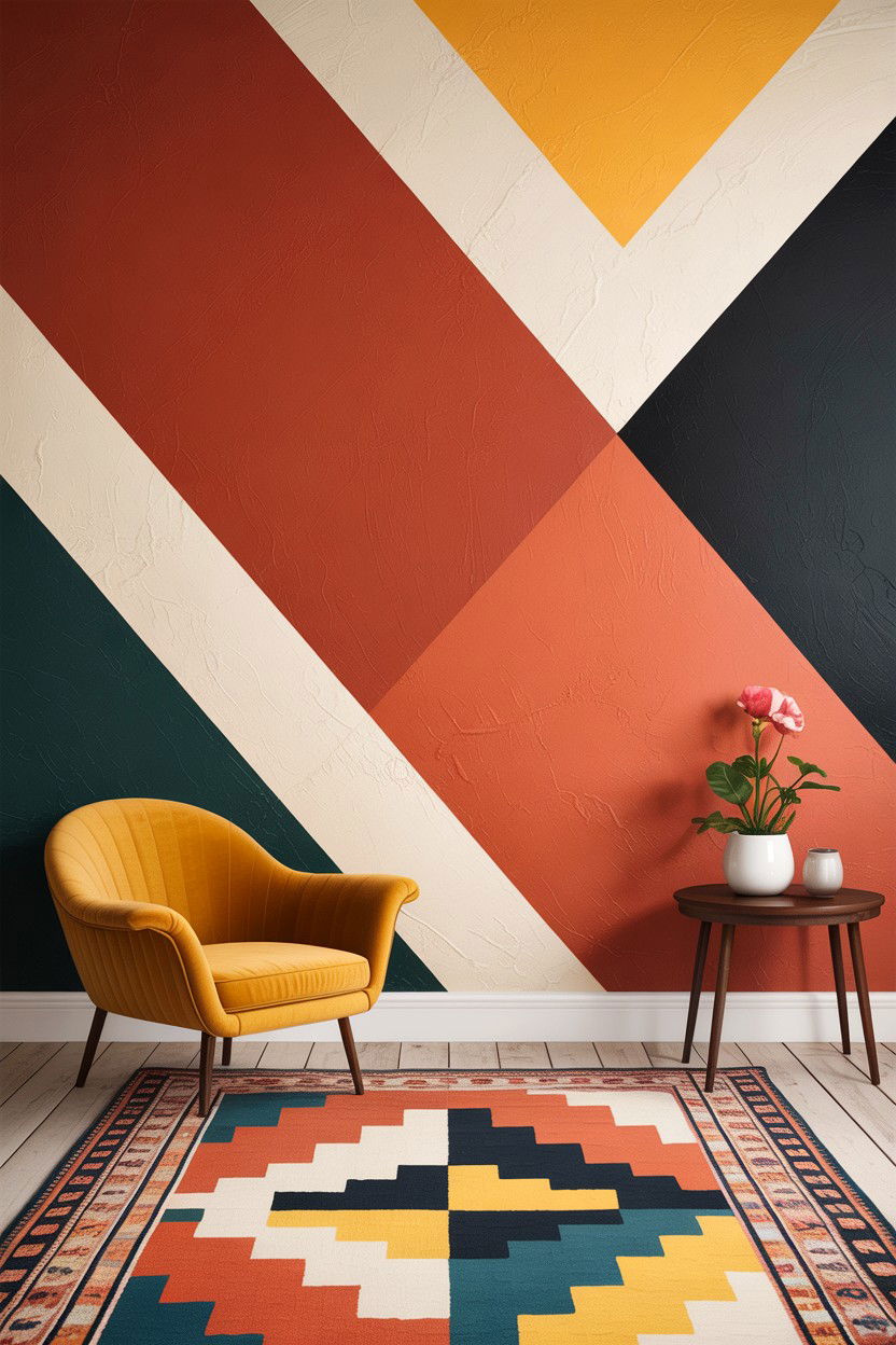 Abstract Diagonal Paint Pattern - 30 bedroom geometric wall designs