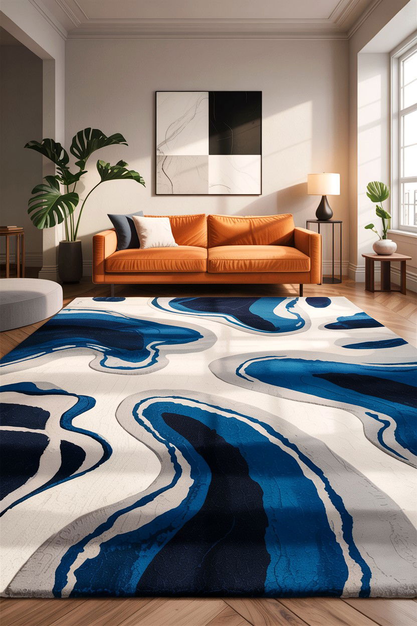 Abstract Pattern Rug - 30 boutique hotel living room ideas