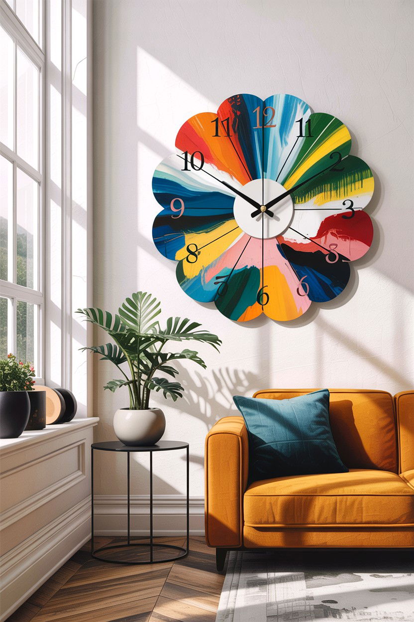 Abstract art wall clock - 30 bedroom clock ideas