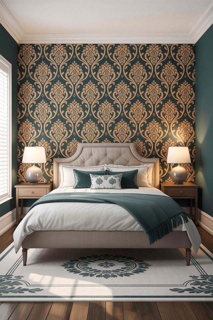 Accent Wall Damask Wallpaper - 30 bedroom damask wallpapers